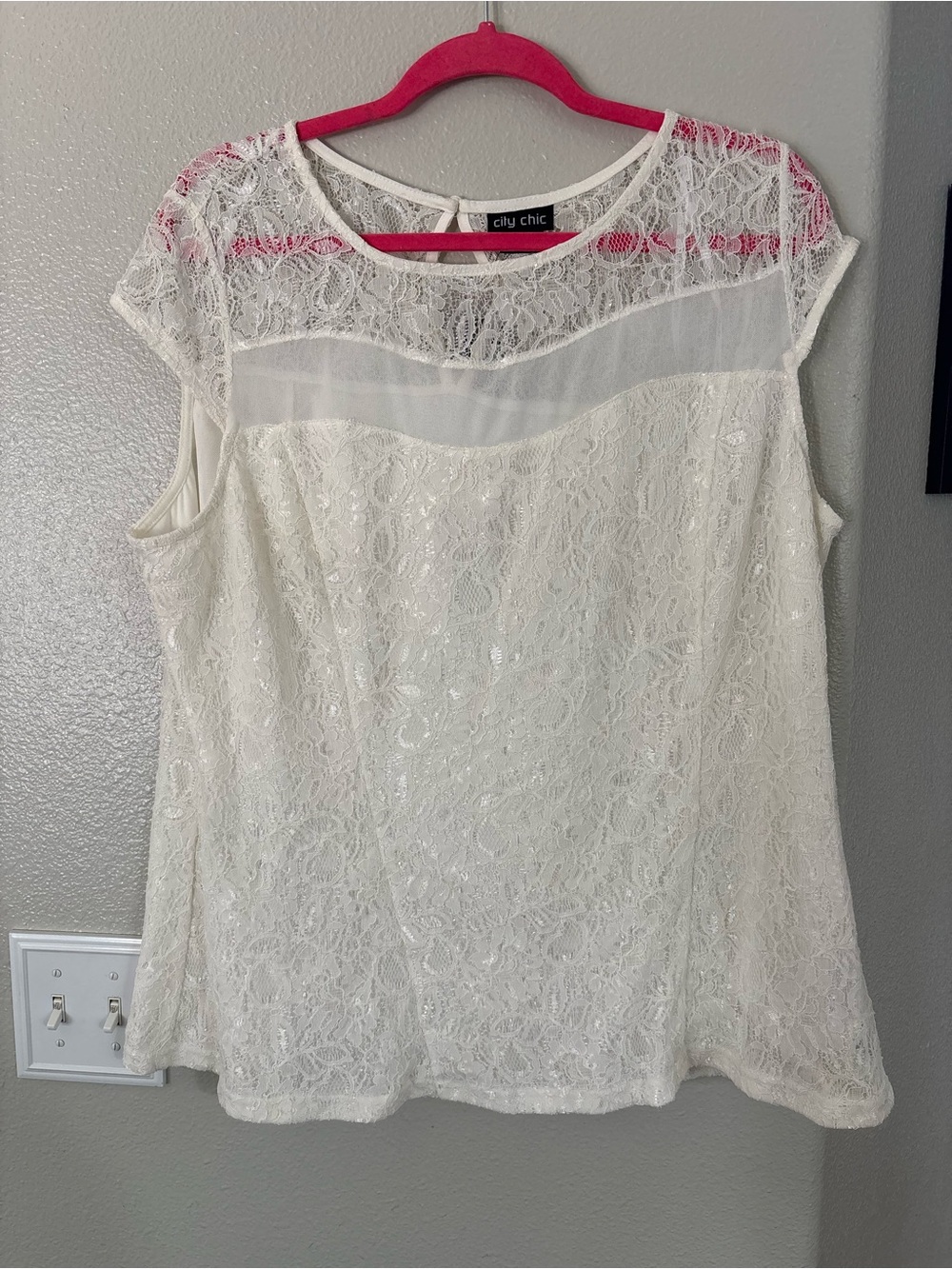 NWT City Chic Plus Size L 20 White Floral Lace Illusion Top Blouse
